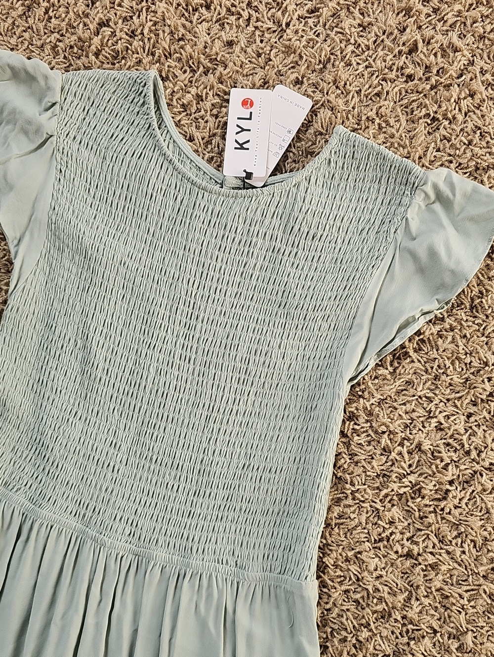 NWT KYL Dress Tiered Sage Flutter Sleeves Large Boho Midi Maxi - Picture 3 of 7